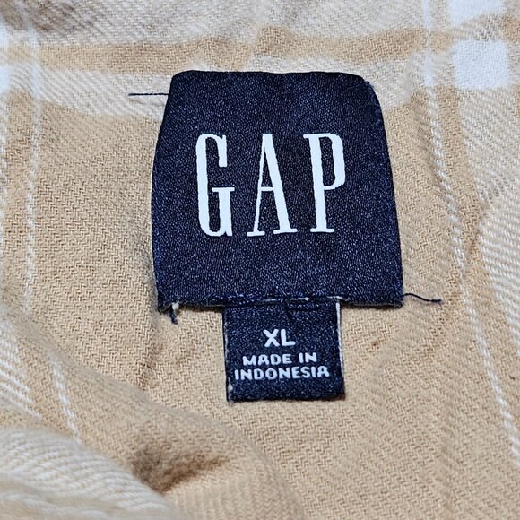 Gap Plaid Button Up Shirt Mens Size XL Beige Long Sleeve Casual Soft Cotton - Picture 4 of 6